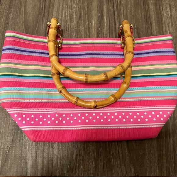 Tianni Mini Handbag Bamboo Handles Magnetic Button Stripe Pattern Multi-Color OS - Picture 3 of 5